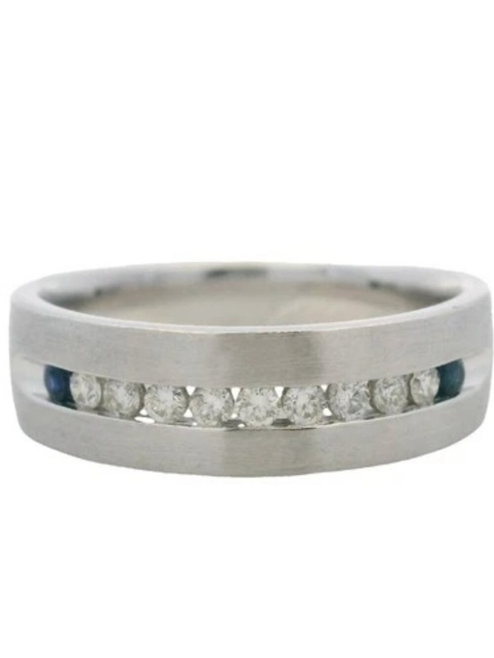 Vera Wang Love Solid 14kt White Gold Diamond and Sapphire Men's Band Size 10